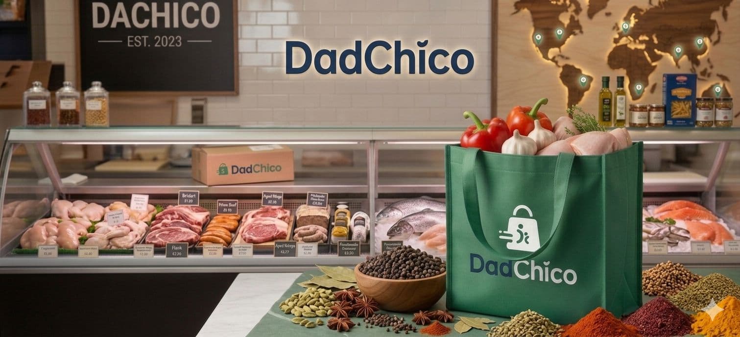 Dadchico store with fresh produce, meat and spices